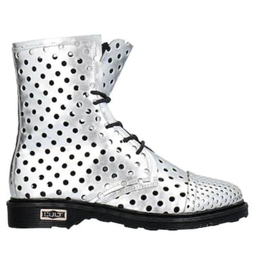 Cult Sabbath Vegan Silver Lame Ankle Bootie NIB Size 38/6.5 USA